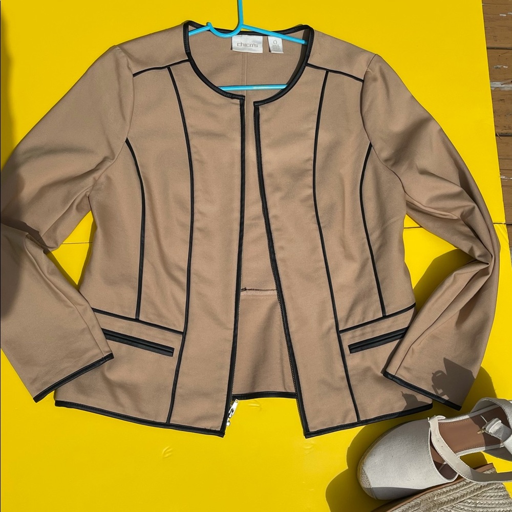 Chico’s Blazer the color black and cream